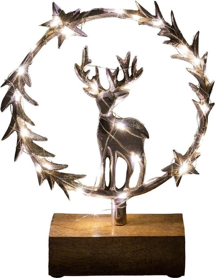 Creativ deco Decoratief figuur LUMEN decoratie-object krans met hert (set 2 stuks)