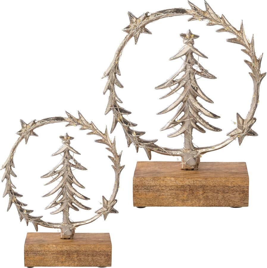 Creativ deco Decoratief object LUMEN decoratie met verlichting krans met kerstboom (set 2 stuks) - Foto 2