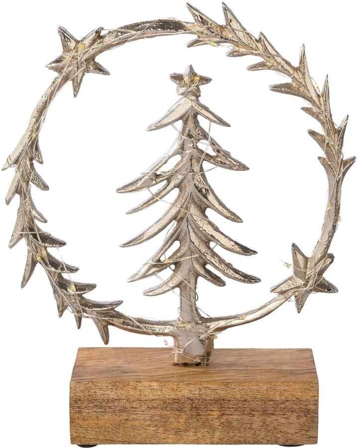 Creativ deco Decoratief object LUMEN decoratie met verlichting krans met kerstboom (set 2 stuks)