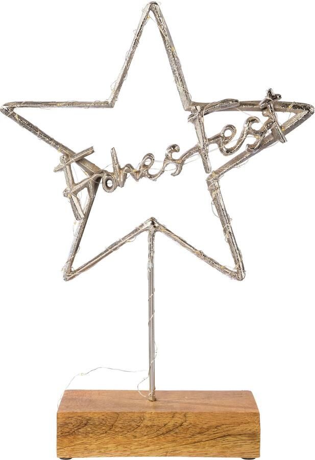 Creativ deco Decoratief object LUMEN decoratiester met opschrift "Frohes Fest" Kerstdecoratie met LED-verlichting batterijvoeding (1 stuk)