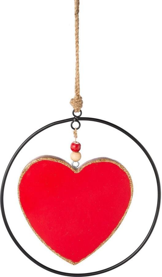 Creativ deco Sierhanger Kerstversiering rood met metalen ring en emaille-lak (3 stuks)