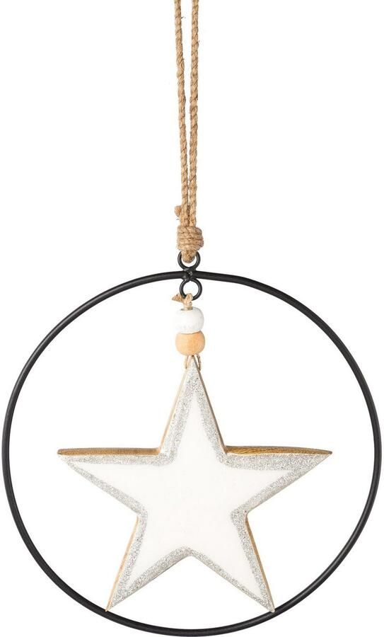 Creativ deco Sierster Kerstster kerstversiering met emaille-lak en metalen ring diameter ster 15 cm (2 stuks)