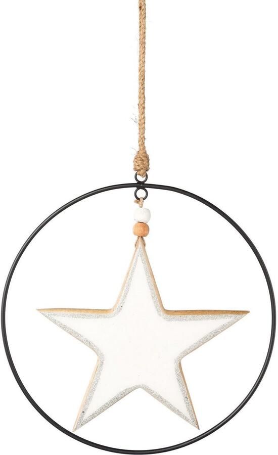 Creativ deco Sierster Kerstster kerstversiering met emaille-lak en metalen ring diameter ster 20 cm (2 stuks)