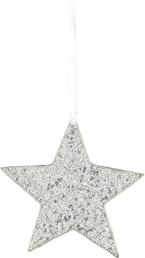 Creativ deco Sierster Kerstster kerstversiering met glinsterende look en witte band (6 stuks)