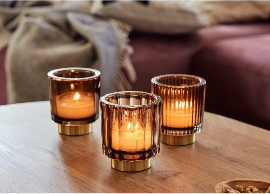 Creativ deco Waxinelichthouder Kerst versiering met goudkleurige voet (3 stuks) - Foto 2