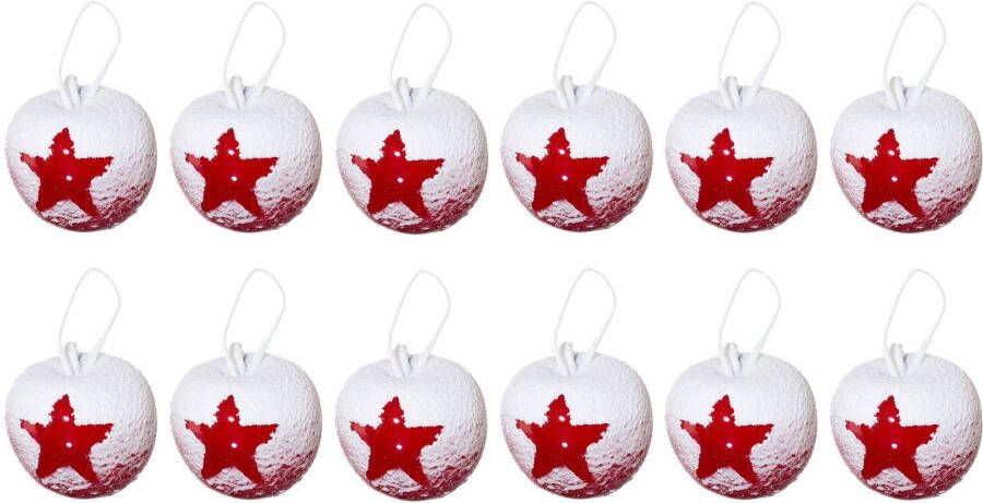 Creativ deco Kerstfiguur Kerstversiering rood Appels in besneeuwde look ø ca. 6 5 cm (set 12 stuks)