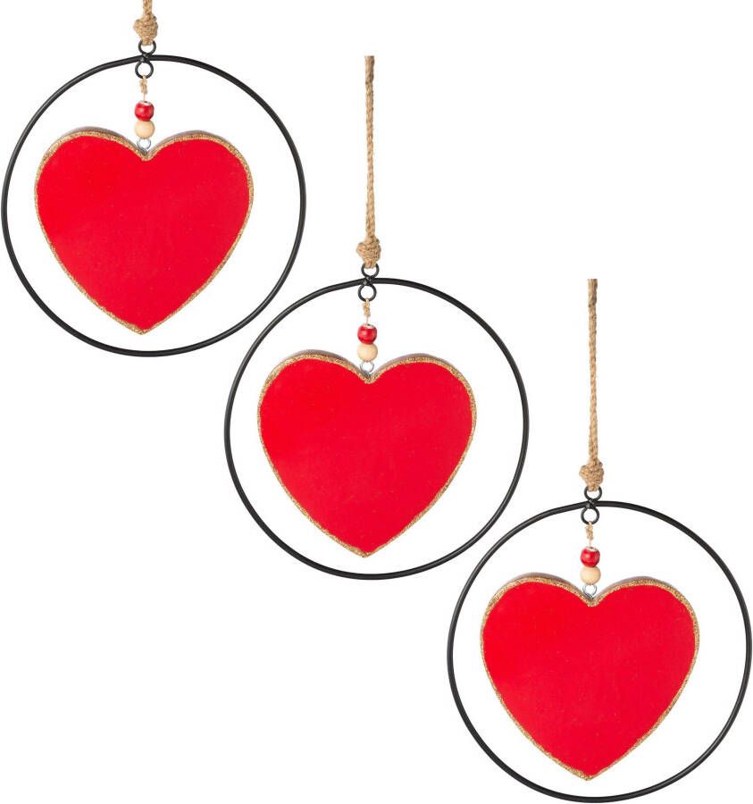 Creativ deco Sierhanger Kerstversiering rood met metalen ring en emaille-lak (3 stuks) - Foto 2