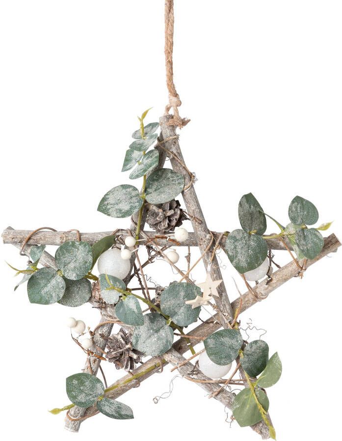 Creativ deco Sierster Kerstster kerstversiering op houten basis hangdecoratie (1 stuk)