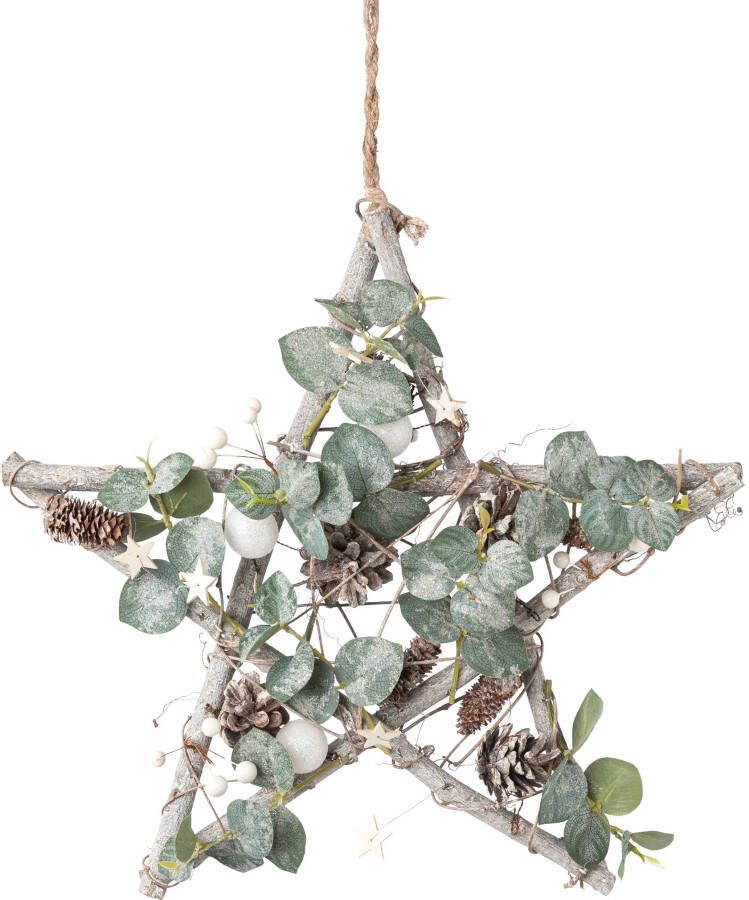 Creativ deco Sierster Kerstster kerstversiering op houten basis hangdecoratie (1 stuk)