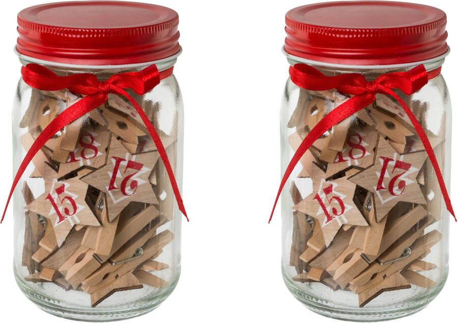 Creativ deco Sierster Kerstster kerstversiering 2 glazen met elk 24 houten sterren afmetingen van de sterren: ca. 4x4 cm excl. klem (2 stuks)