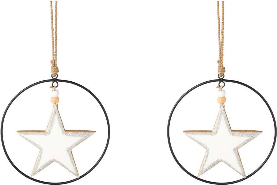 Creativ deco Sierster Kerstster kerstversiering met emaille-lak en metalen ring diameter ster 15 cm (2 stuks) - Foto 2