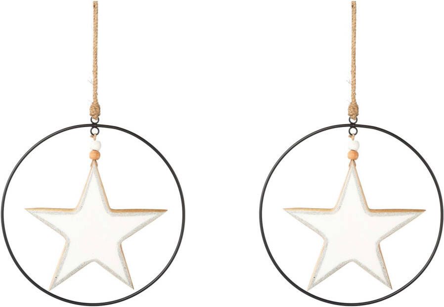 Creativ deco Sierster Kerstster kerstversiering met emaille-lak en metalen ring diameter ster 20 cm (2 stuks) - Foto 2