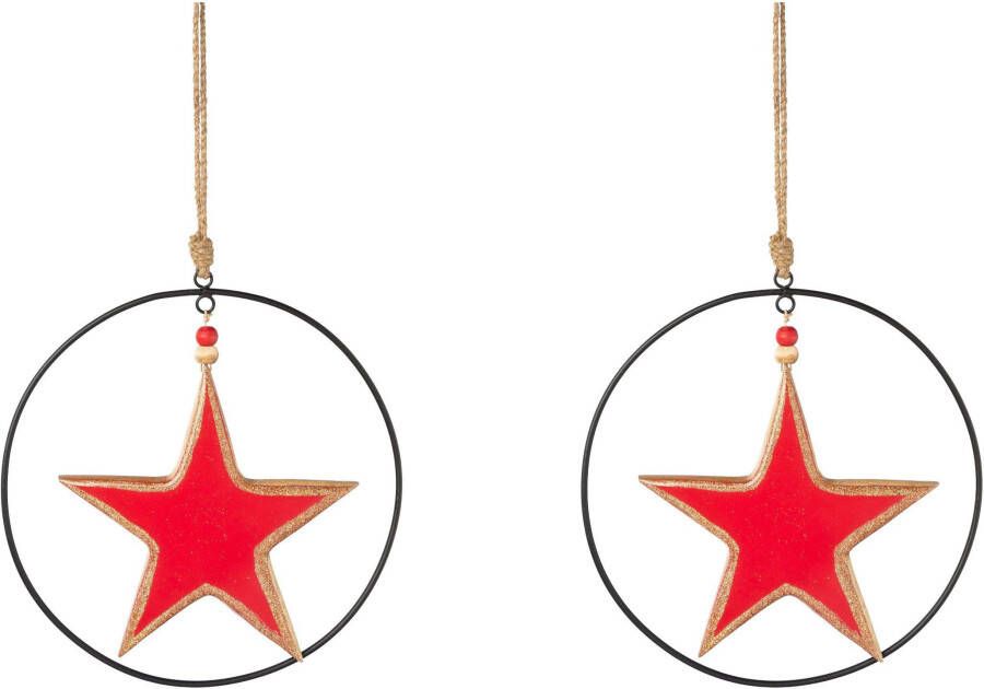 Creativ deco Sierster Kerstster kerstversiering rood met emaille-lak en metalen ring diameter ster 20 cm (2 stuks) - Foto 2