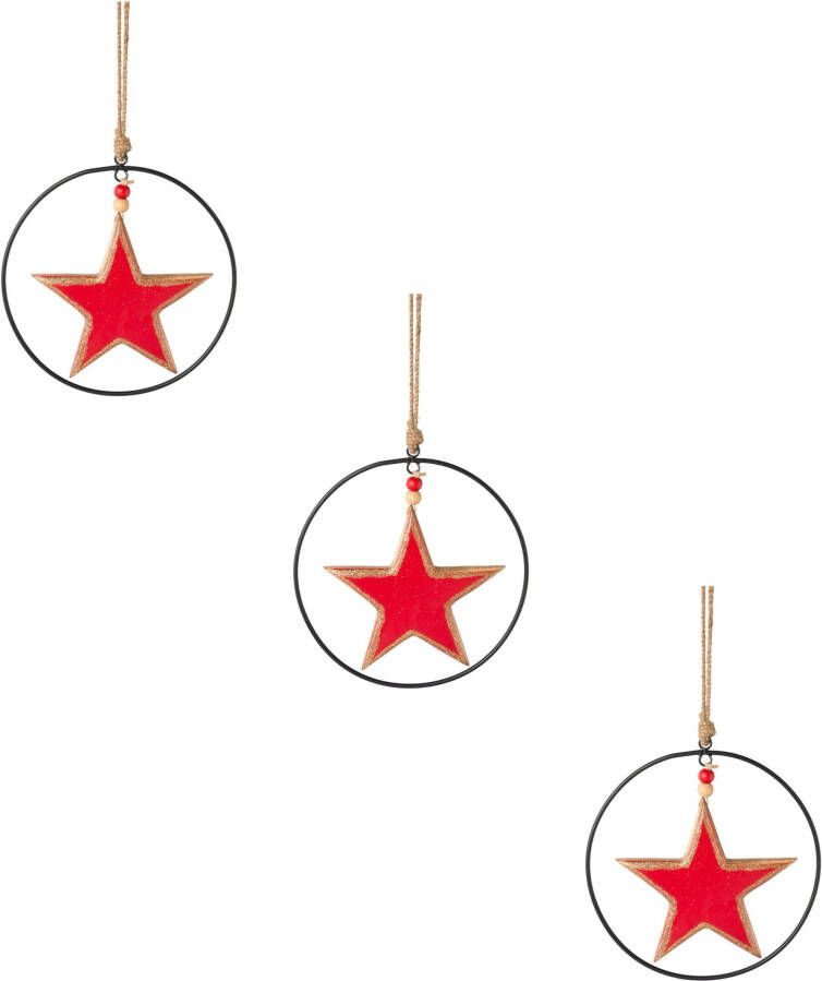 Creativ deco Sierster Kerstster kerstversiering rood met emaille-lak en metalen ring diameter ster 15 cm (3 stuks) - Foto 2