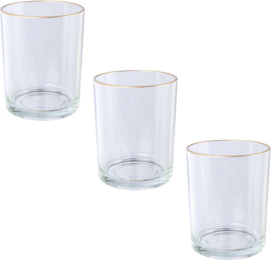 Creativ deco Waxinelichthouder Kerst versiering met delicate goudkleurige rand (3 stuks)