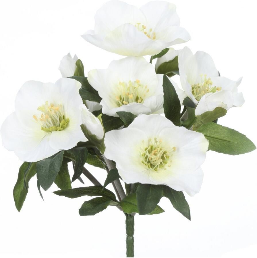 Creativ green Winterse kunstplant Kerst versiering 3 bossen met elk 7 bloemen en knoppen (3 stuks)