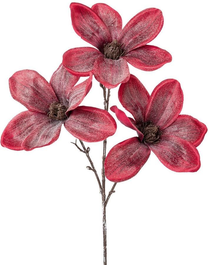 Creativ green Winterse kunstplant Kerstversiering rood in gevroren uiterlijk 3-delige set (3 stuks)