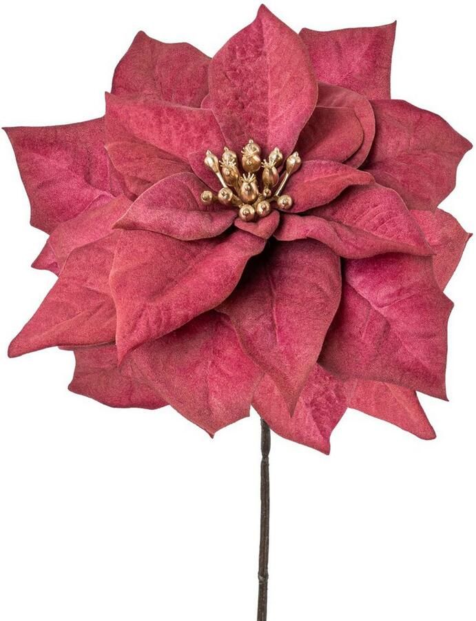 Creativ green Winterse kunstplant Kerstversiering rood met goudkleurige bloembeker 6-delige set (6 stuks)