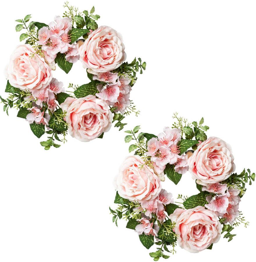 Creativ green Kunstbloem Kaarsenring rozen en bloemen (2 stuks)