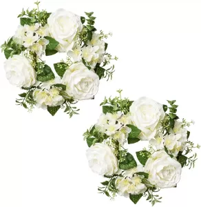 Creativ green Kunstbloem Kaarsenring rozen en bloemen in een set van 2 (2 stuks)