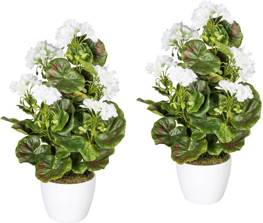 Creativ green Kunstplant Geranium rood in een keramische pot (set 2 stuks) - Foto 1
