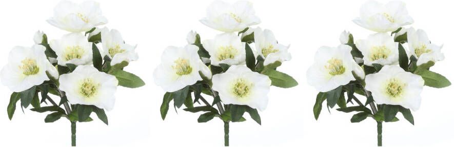 Creativ green Winterse kunstplant Kerst versiering 3 bossen met elk 7 bloemen en knoppen (3 stuks) - Foto 2