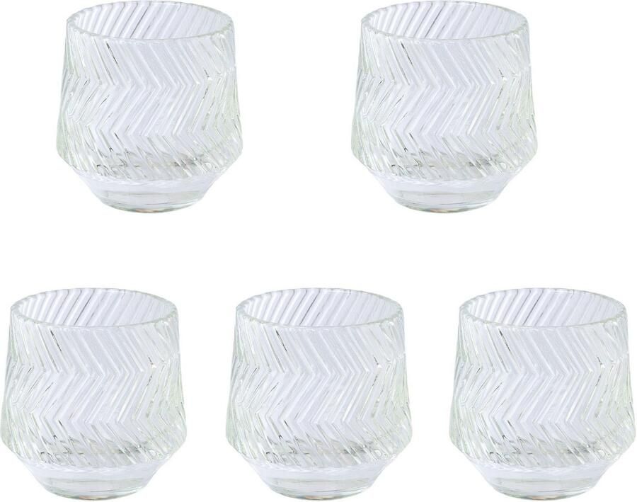 Creativ home Windlicht Kandelaar reliëf Theelichthouder van glas met geslepen oppervlak (set 5 stuks) - Foto 2