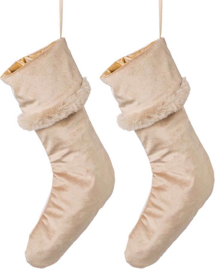 Creativ home Kerstman laarzen Kerst versiering Kerstsok van fluweel hoogte ca. 45 cm (set 2 stuks)