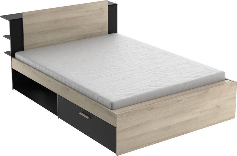 CBA Vente-unique Modulair bed 140 x 190 200 cm met opbergruimte Kleuren: naturel en zwart ERALIA L 144.7 cm x H 87.7 cm x D 227 cm - Foto 2