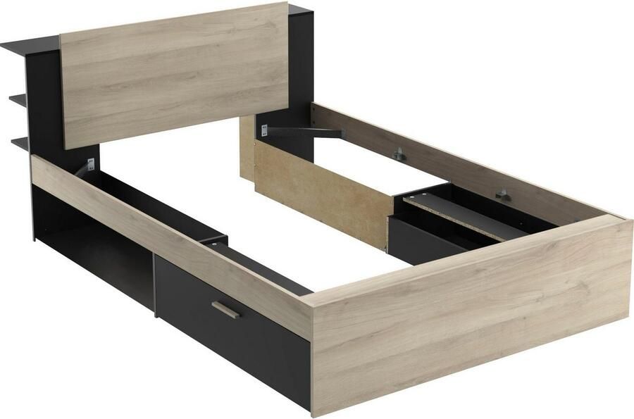CBA Vente-unique Modulair bed 140 x 190 200 cm met opbergruimte Kleuren: naturel en zwart ERALIA L 144.7 cm x H 87.7 cm x D 227 cm - Foto 7