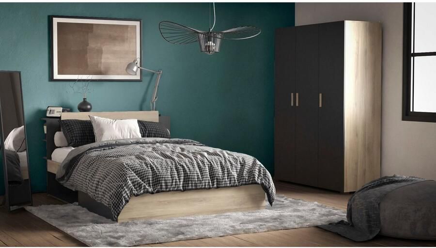 CBA Vente-unique Modulair bed 140 x 190 200 cm met opbergruimte Kleuren: naturel en zwart ERALIA L 144.7 cm x H 87.7 cm x D 227 cm - Foto 8