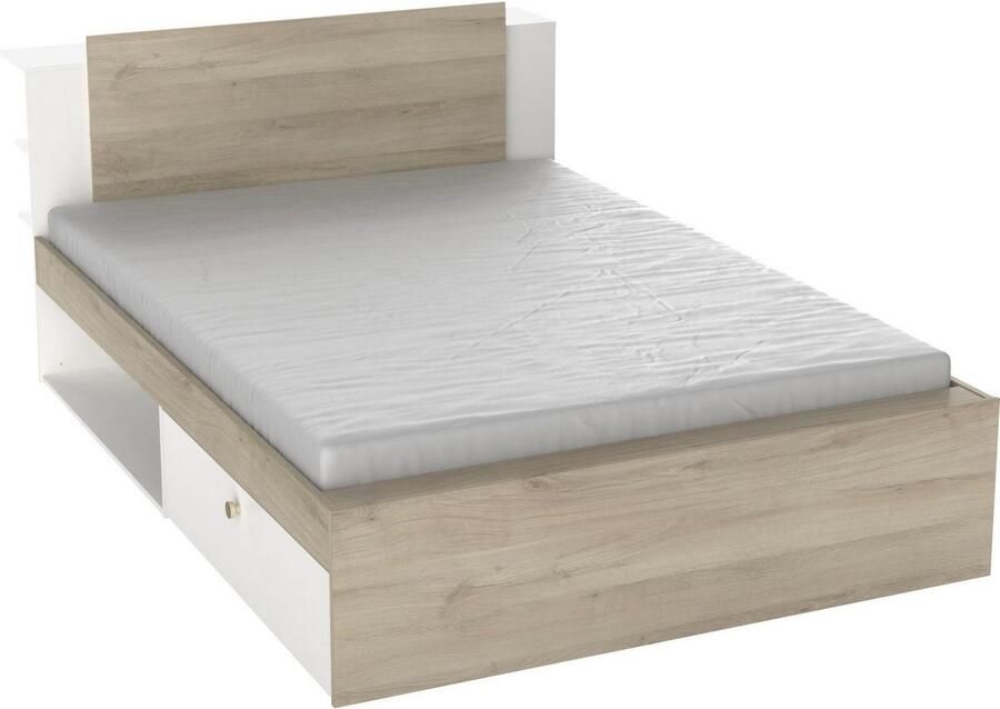 CBA EMOB Bed Maura met opbergruimte 140 x 190cm 200 cm-Kronberg eik mat wit Bedden met lades Wit; Bruin Melamine; Spaanplaat Bedden met lades Tweepersoons Normaal bed Op voorraad - Foto 13