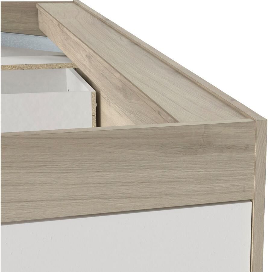 CBA EMOB Bed Maura met opbergruimte 140 x 190cm 200 cm-Kronberg eik mat wit Bedden met lades Wit; Bruin Melamine; Spaanplaat Bedden met lades Tweepersoons Normaal bed Op voorraad - Foto 2