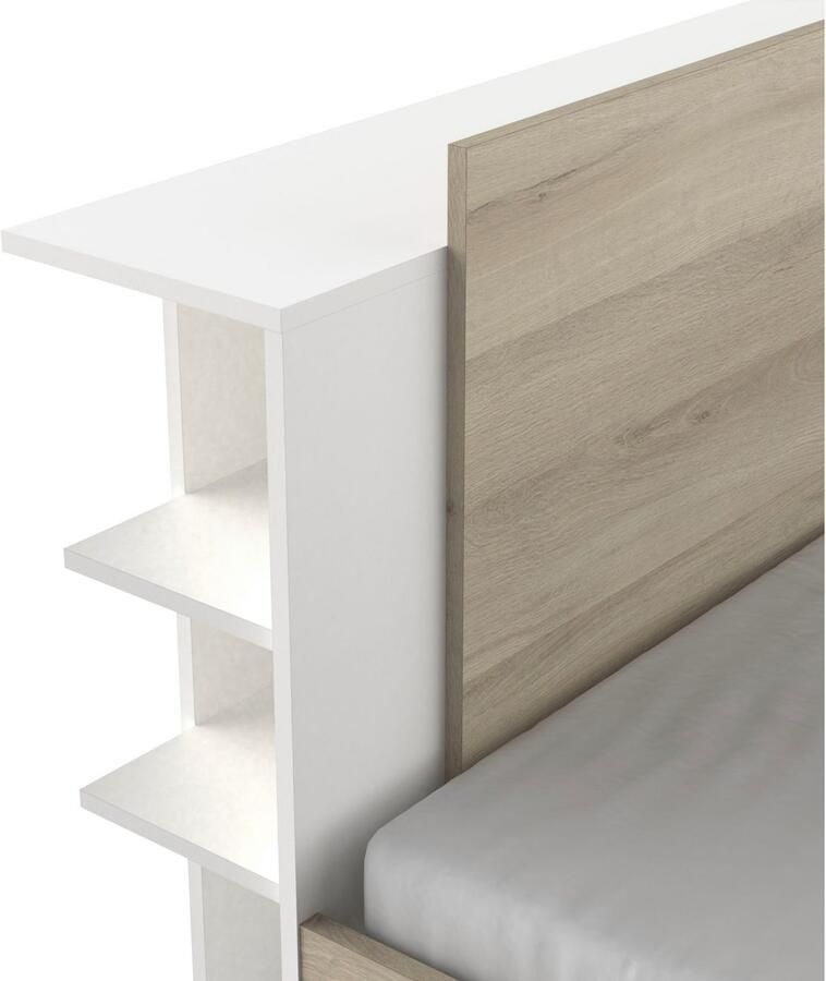 CBA EMOB Bed Maura met opbergruimte 140 x 190cm 200 cm-Kronberg eik mat wit Bedden met lades Wit; Bruin Melamine; Spaanplaat Bedden met lades Tweepersoons Normaal bed Op voorraad - Foto 7
