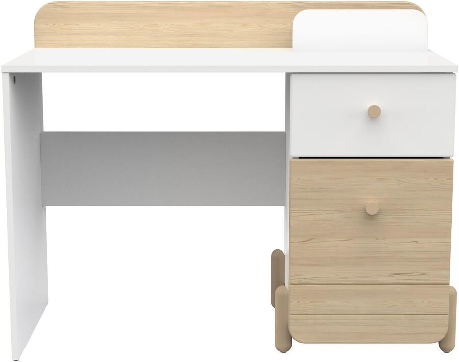 CaliCosy Bureau 1 tiroir et 1 porte ouvrante blanc et décor chêne L103 4 cm EDAJ - Foto 6