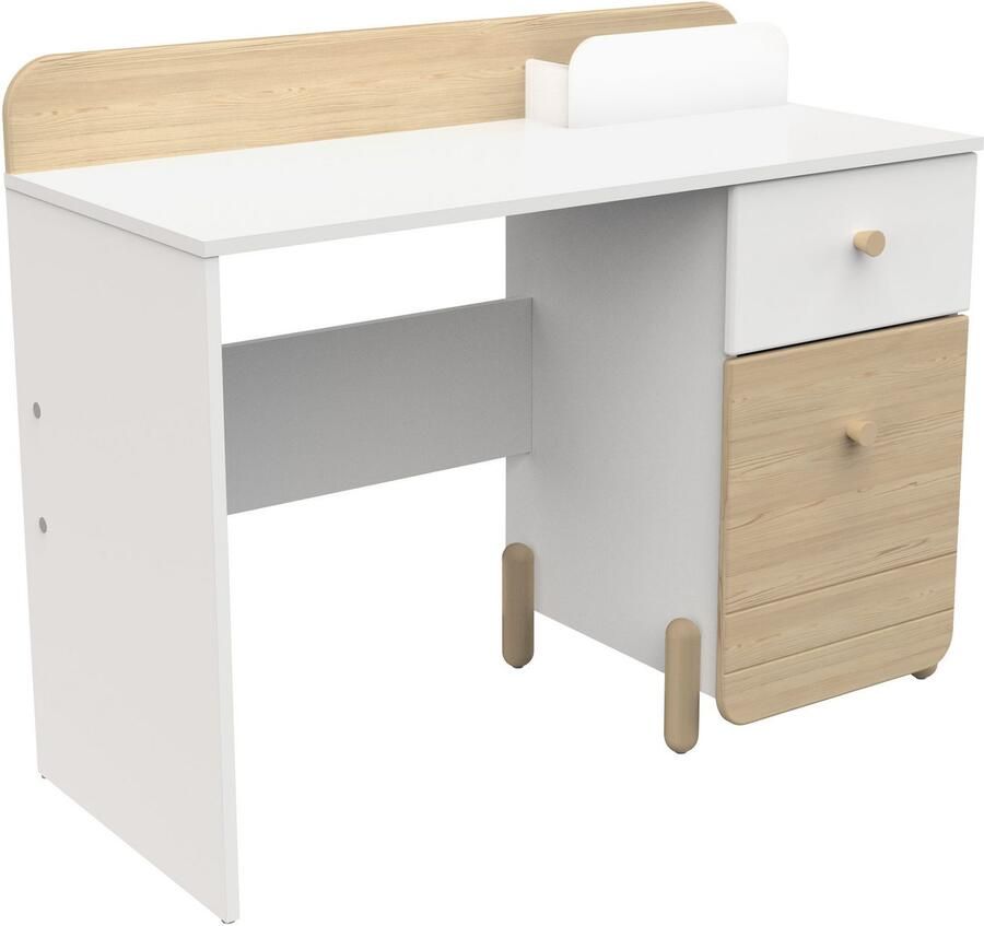 CaliCosy Bureau 1 tiroir et 1 porte ouvrante blanc et décor chêne L103 4 cm EDAJ - Foto 2