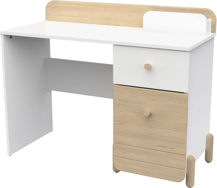 CaliCosy Bureau 1 tiroir et 1 porte ouvrante blanc et décor chêne L103 4 cm EDAJ - Foto 4