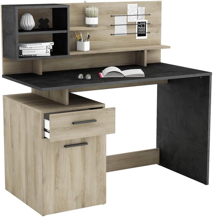 CBA EMOB Bureau Siam-Kronberg eik Sidewalk zwart Kantoor Bruin; Zwart Melamine; Kunststof; Spaanplaat Kantoor Op voorraad - Foto 3