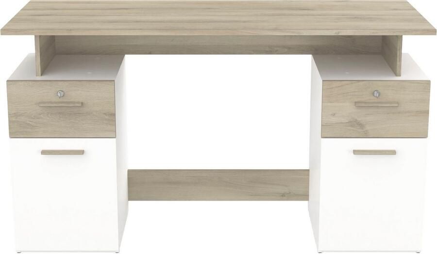 CBA EMOB Bureau Pleun 2 lades 2 draaideuren en 2 opbergvakken-mat wit donkergrijs Kantoor Multicolor Melamine; Spaanplaat Kantoor Op voorraad - Foto 6