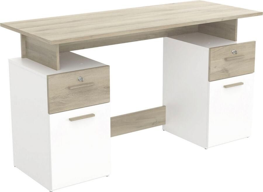 CBA EMOB Bureau Pleun 2 lades 2 draaideuren en 2 opbergvakken-mat wit donkergrijs Kantoor Multicolor Melamine; Spaanplaat Kantoor Op voorraad - Foto 3