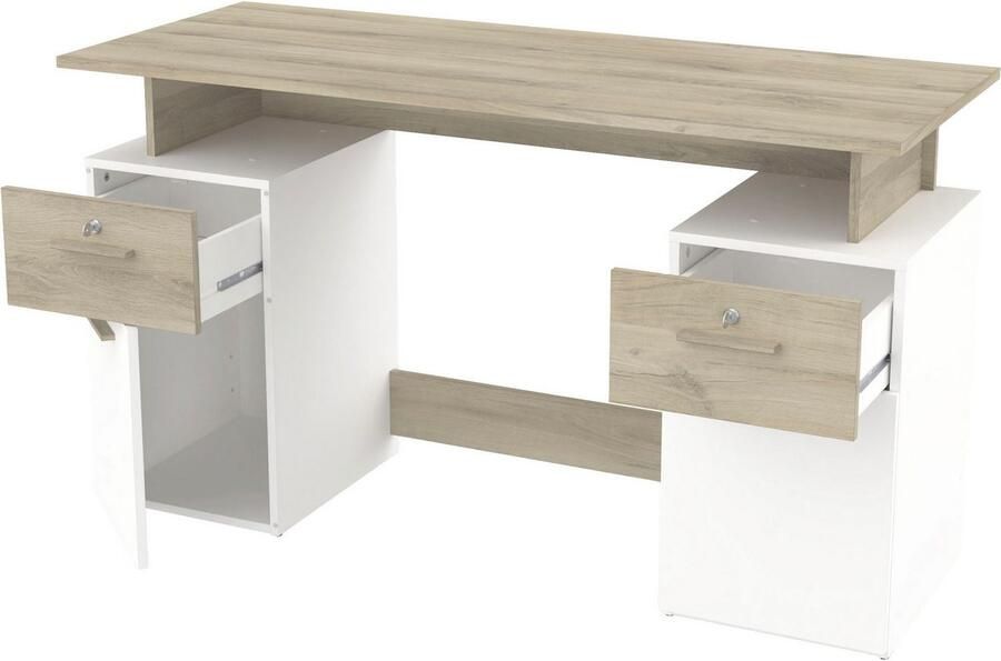 CBA EMOB Bureau Pleun 2 lades 2 draaideuren en 2 opbergvakken-mat wit donkergrijs Kantoor Multicolor Melamine; Spaanplaat Kantoor Op voorraad - Foto 5