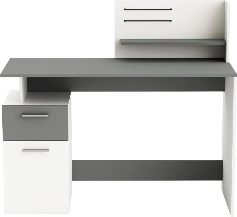 CaliCosy EMOB Bureau Pleun 1 lade 1 draaideur 1 opbergvak 1 open legplank en 2 elastieken-mat wit donkergrijs CBA Kantoor Multicolor Melamine; Spaanplaat Kantoor Op voorraad - Foto 6