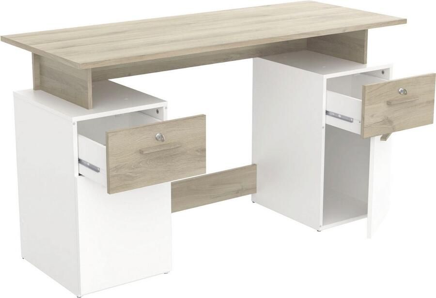 CBA EMOB Bureau Pleun 2 lades 2 draaideuren en 2 opbergvakken-mat wit donkergrijs Kantoor Multicolor Melamine; Spaanplaat Kantoor Op voorraad - Foto 4