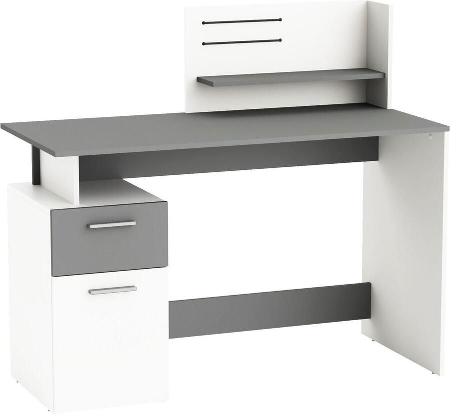 CaliCosy EMOB Bureau Pleun 1 lade 1 draaideur 1 opbergvak 1 open legplank en 2 elastieken-mat wit donkergrijs CBA Kantoor Multicolor Melamine; Spaanplaat Kantoor Op voorraad - Foto 4