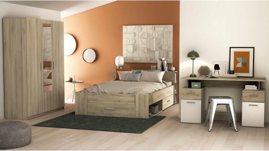 CBA EMOB Bureau Pleun 2 lades 2 draaideuren en 2 opbergvakken-mat wit donkergrijs Kantoor Multicolor Melamine; Spaanplaat Kantoor Op voorraad - Foto 7