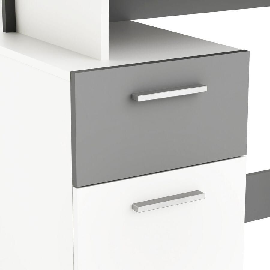CaliCosy EMOB Bureau Pleun 1 lade 1 draaideur 1 opbergvak 1 open legplank en 2 elastieken-mat wit donkergrijs CBA Kantoor Multicolor Melamine; Spaanplaat Kantoor Op voorraad