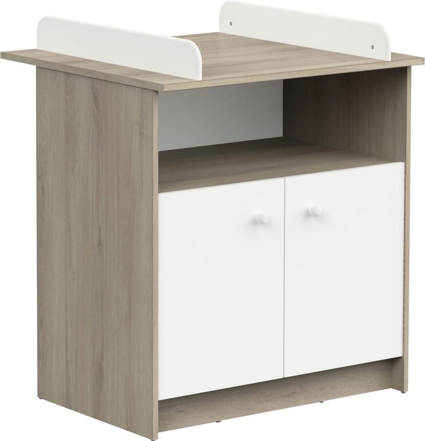 DEMEYERE Commode met 2 deuren 1 nis HELICIA Mat wit & Kronberg eik 79 6 x 70 x 94 4 cm - Foto 2