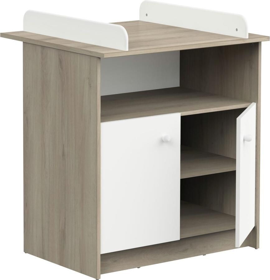 DEMEYERE Commode met 2 deuren 1 nis HELICIA Mat wit & Kronberg eik 79 6 x 70 x 94 4 cm - Foto 3