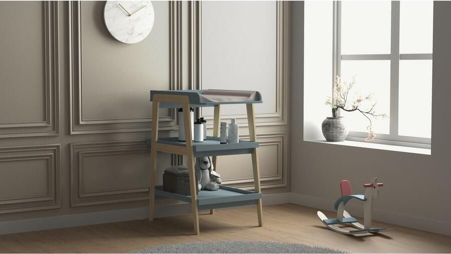 CBA EMOB Verzorgingstafel Tsuga 75 x 58 x 101 2 cm Blauw Babykamer Blauw MDF Babykamer Op voorraad - Foto 3