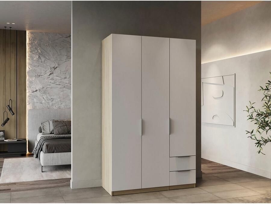 Demeyere GHOST kledingkast Kronberg eiken en mat wit decor 3 deuren + 2 laden + 1 spiegel L.119 4 x D.51 1 x H.203 cm - Foto 7